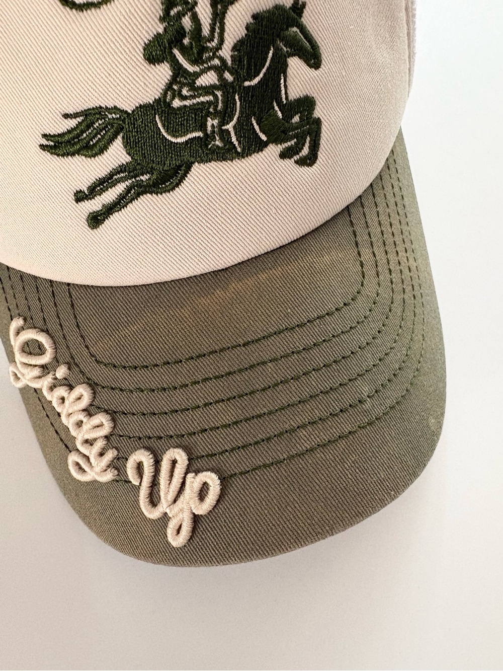 Free People Giddy Up Trucker Hat in Cream/Green - Picture 6 of 9